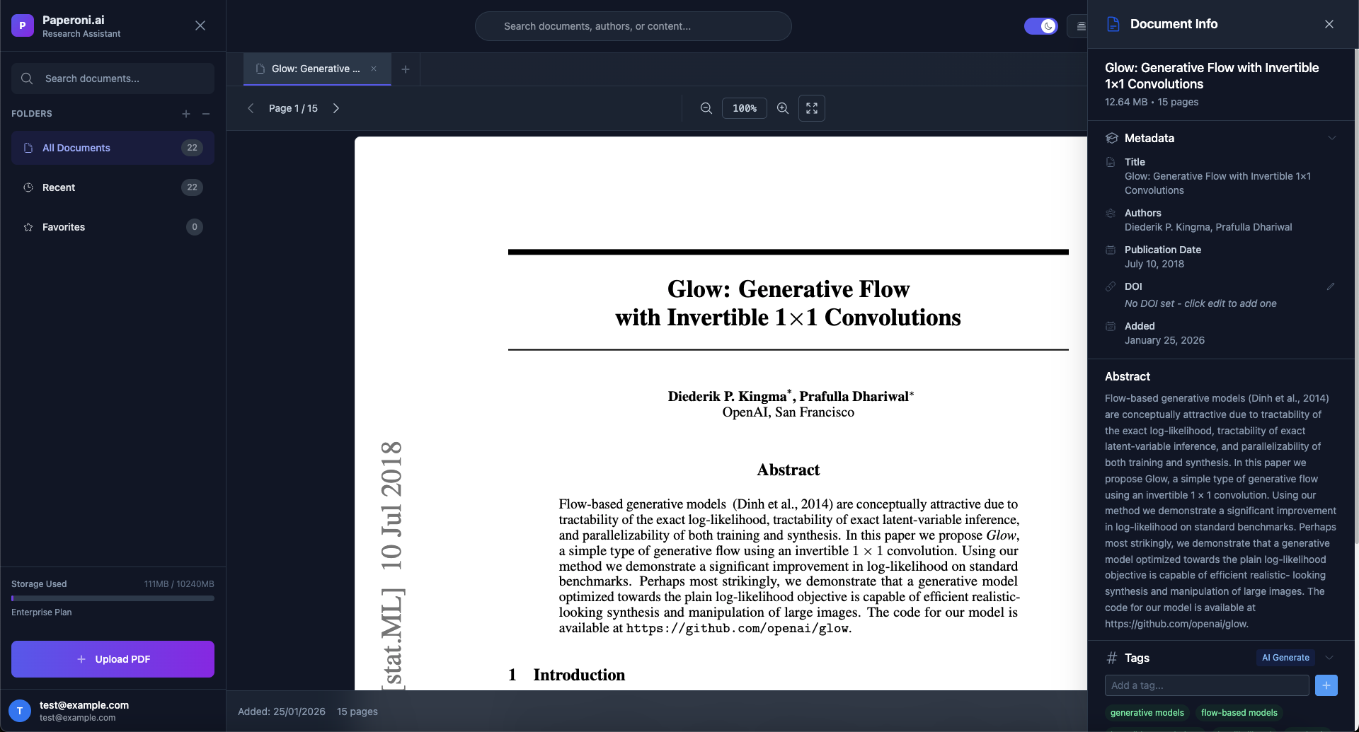 PDF viewer with metadata panel