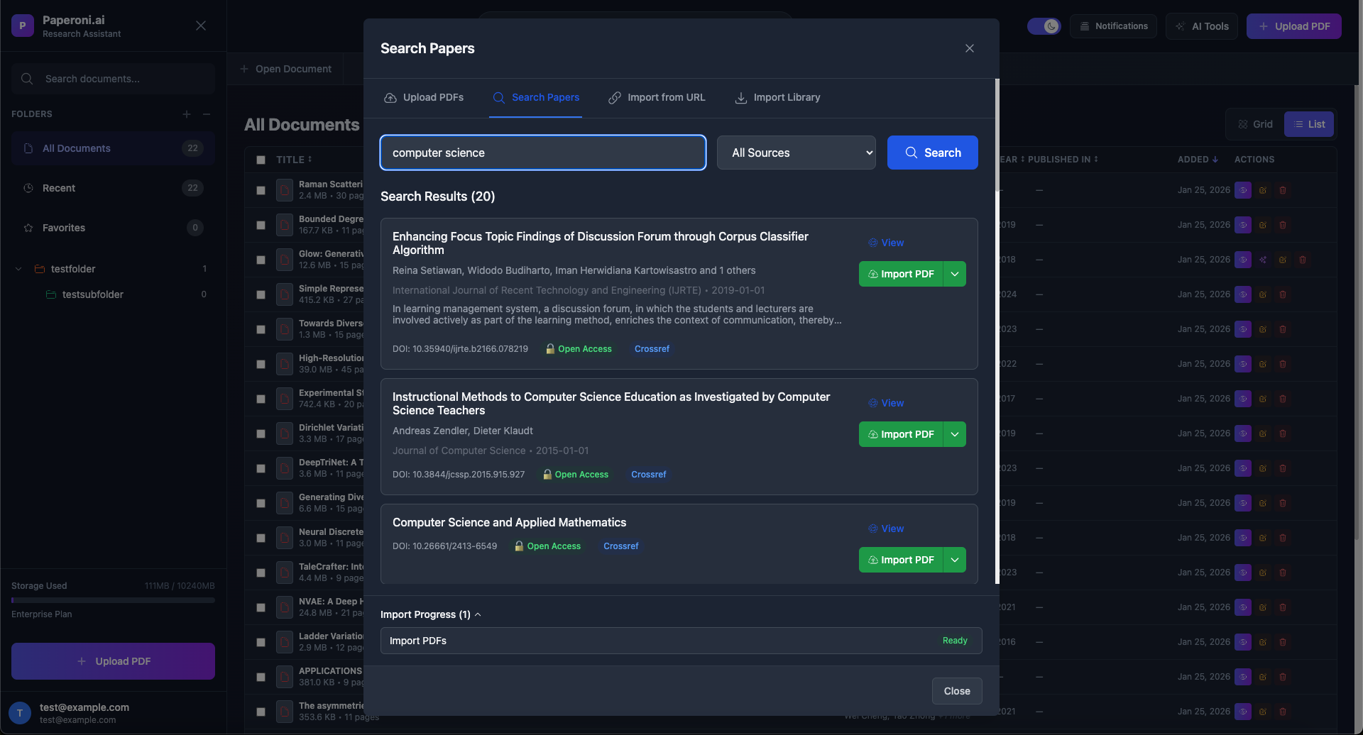 Semantic search and import