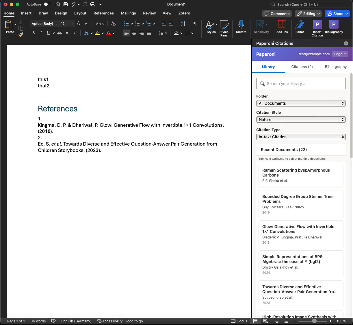 Word plugin for inline citations